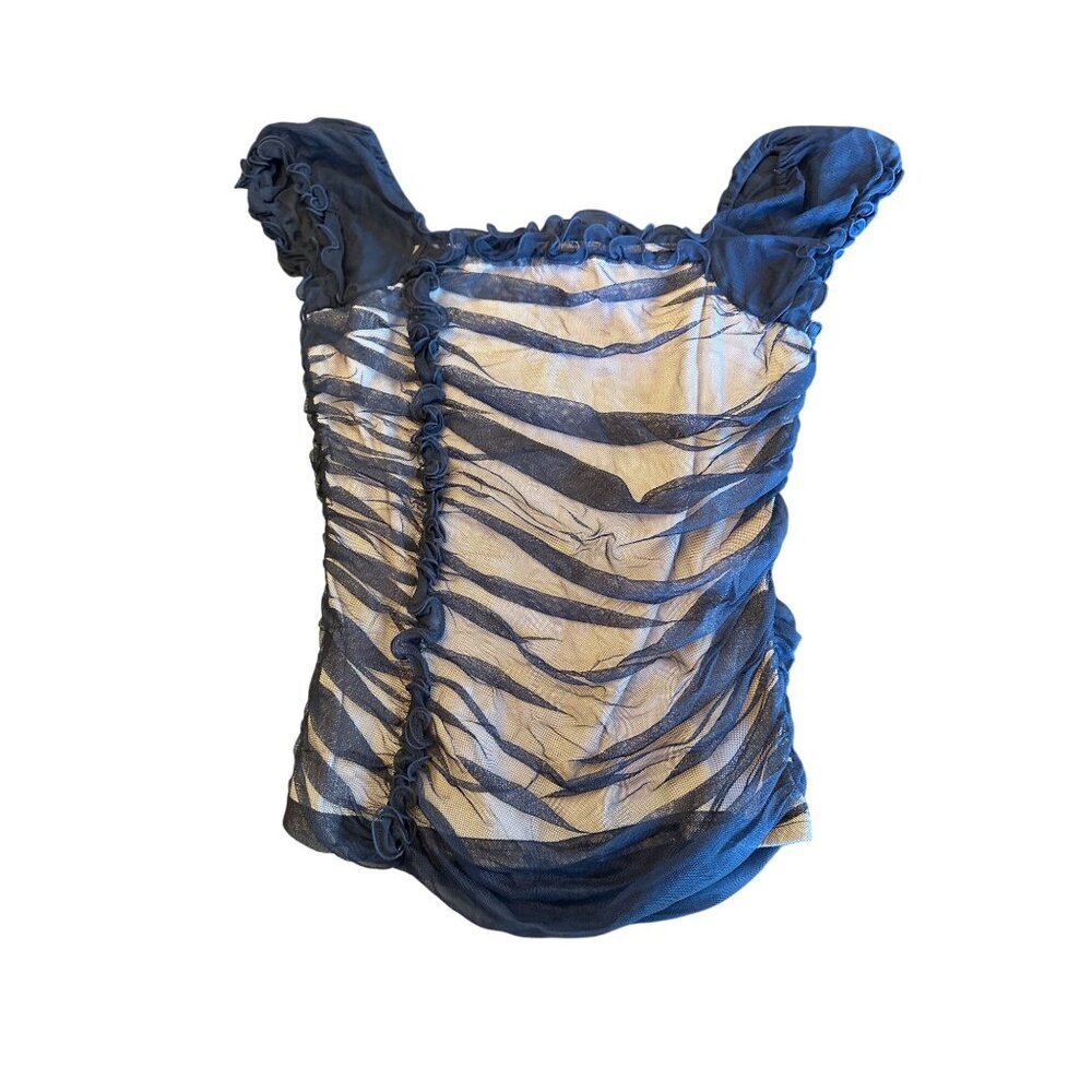 Ruched Mesh Black & NudePuff Sleeve Top Goth Whimsygoth Dark Fairy Romantic‎